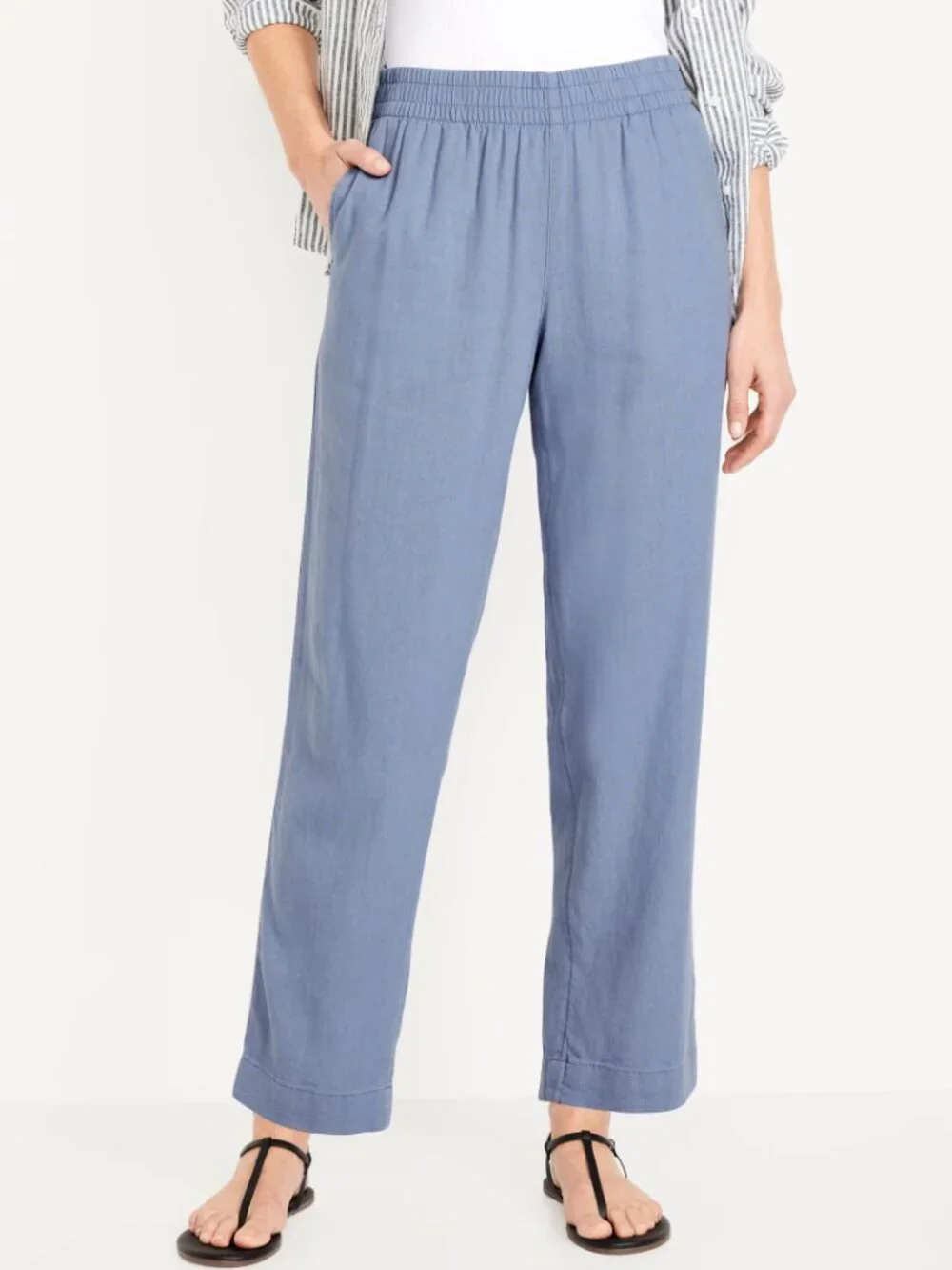 2/$30 Old Navy Linen-Blend Straight Ankle Pants Mid Rise Mount Shasta #A3885